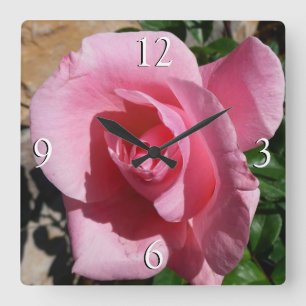 Pink Rose III Garden Floral Square Wall Clock