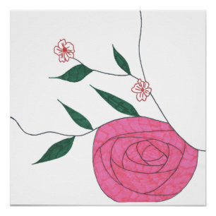 Pink Rose Ikebana Zen Minimalist Floral Wall Art