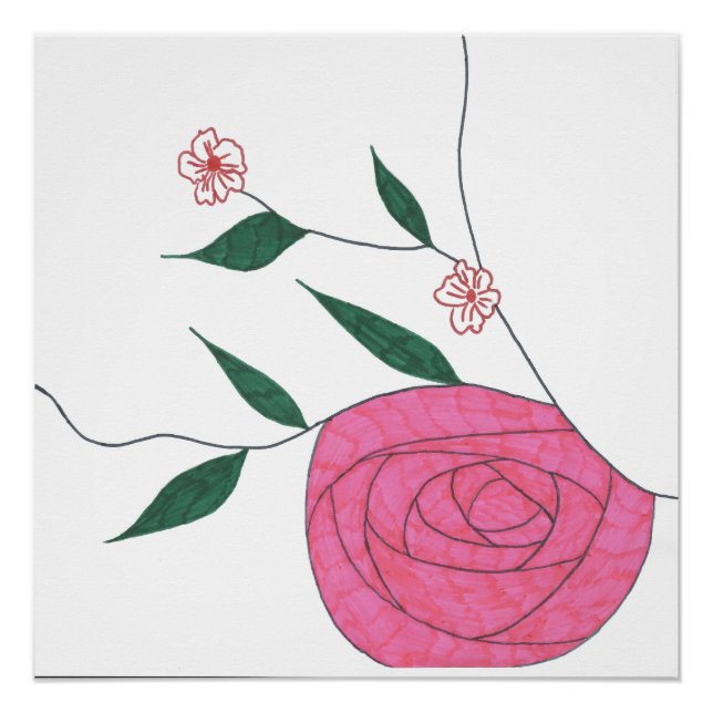 Pink Rose Ikebana Zen Minimalist Floral Wall Art (Front)