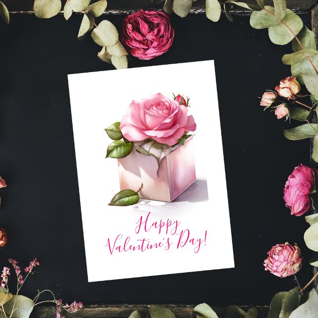 Pink Rose in a box Valentine's day Card (Creator Uploaded)