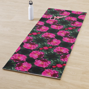 Pink Rose In Bloom Pattern Personalised Yoga Mat