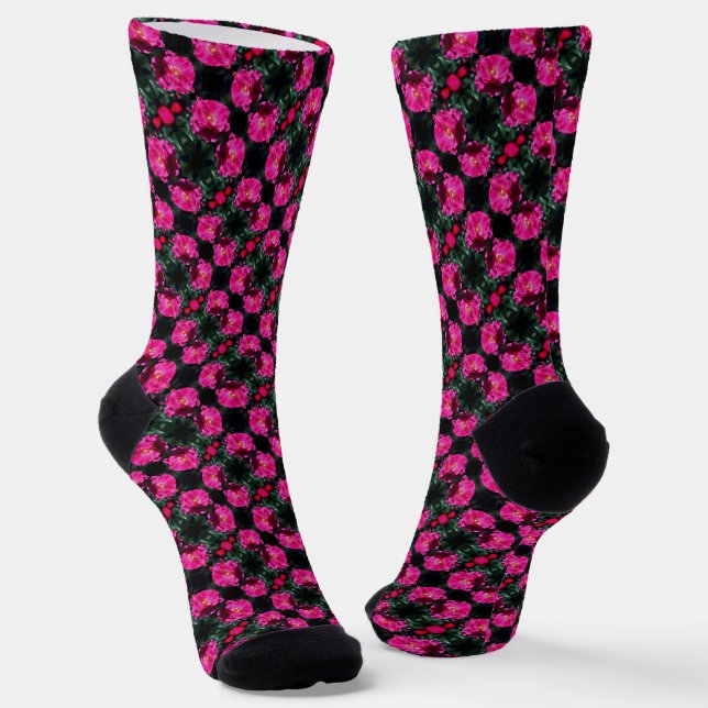 Pink Rose In Full Bloom Pattern  Socks (Angled)