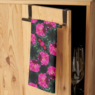 Pink Rose In Full Bloom Pattern Tea Towel