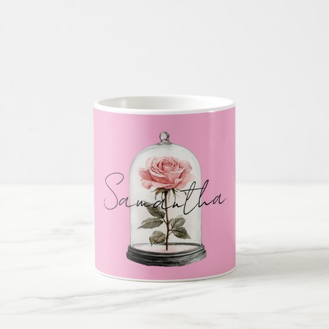 Pink Rose in Glass Coffee Mug (Center)