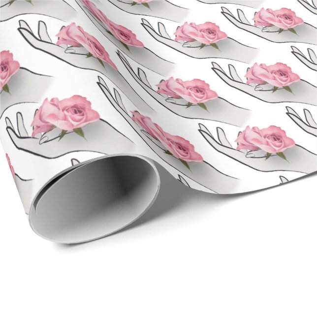 pink rose in hand wrapping paper (Roll Corner)
