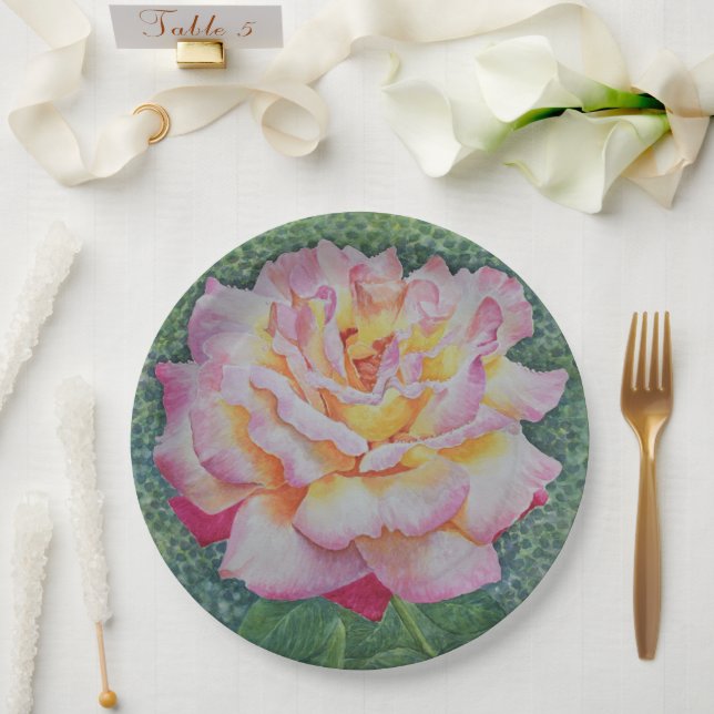 Pink Rose in Spring Paper Plate (Wedding)