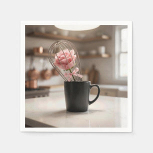 Pink Rose In Wire Whisk and Mug Napkin