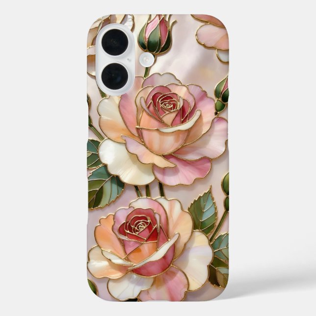 Pink Rose iPhone Case Elegant Stained Glass Design (Back)