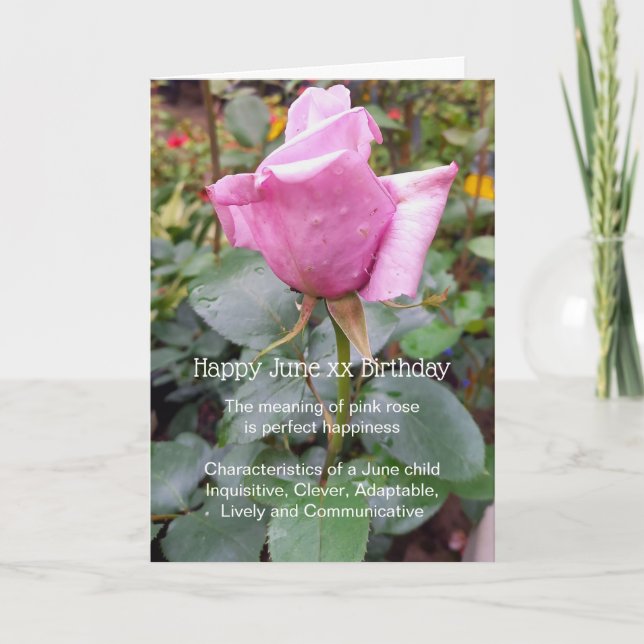 Pink Rose June Birthday Card (Front)