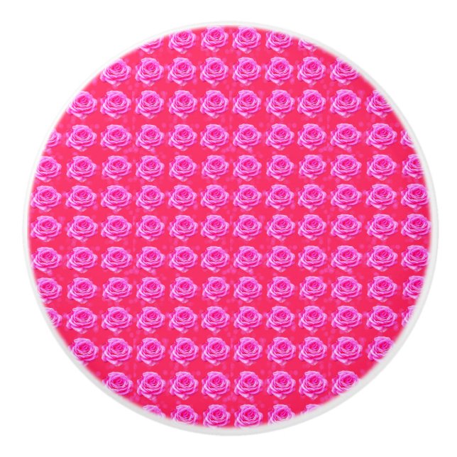 Pink Rose Kisses Pattern, Ceramic Knob (Front)