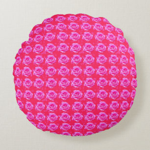 Pink Rose Kisses Pattern, Round Cushion