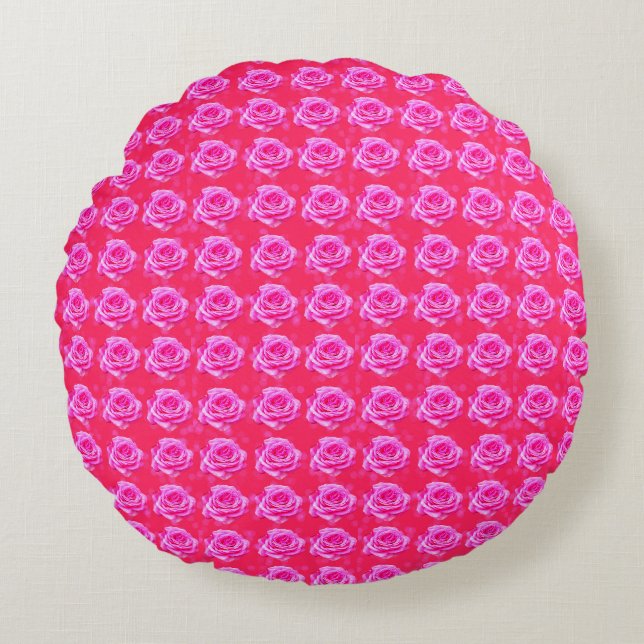 Pink Rose Kisses Pattern, Round Cushion (Front)