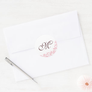 Pink Rose Lace Initial Script Monogram Classic Round Sticker