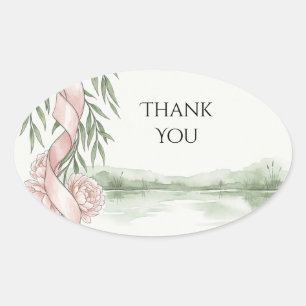 Pink Rose Lake Wedding Thank You Oval Sticker