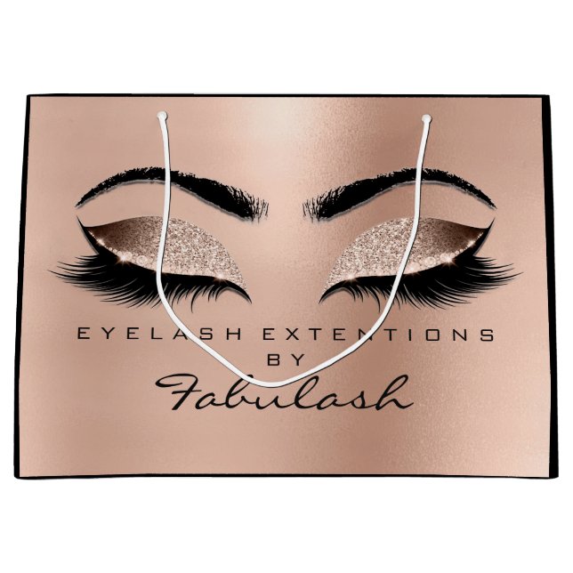 Pink Rose Lashes Eyes Makeup Gold Browns Large Gift Bag (Front)