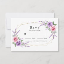 Pink Rose Lavender Geometric Wedding RSVP Card
