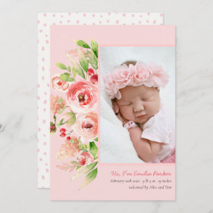 Pink Rose Lavender Modern Elegant Floral Birth Announcement