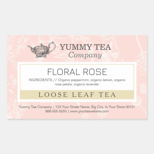 Pink Rose - Loose Leaf Tea Label Sticker (Front)
