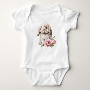 Pink Rose Lop Eared Bunny Baby Bodysuit