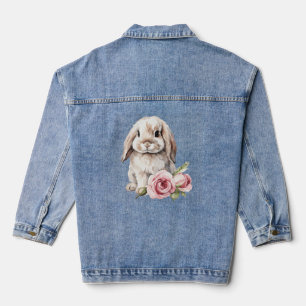 Pink rose Lop Eared Bunny Rabbit Denim Jacket