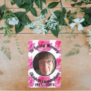 Pink Rose Loving Memory Photo with Poem Memorial  Invitation