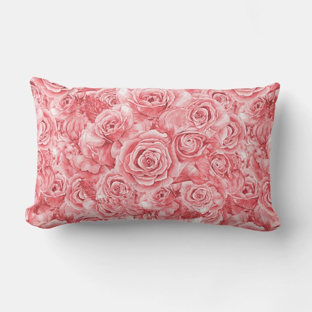 Pink Rose Lumbar Pillow 13"x21" (Front)