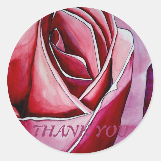 Pink Rose macro flower Thank You sticker (Front)