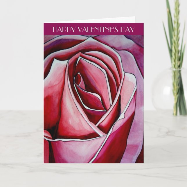 Pink Rose macro flower Valentine's Day card (Front)