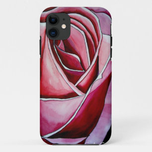 Pink Rose macro flower watercolor abstract art iPhone 11 Case