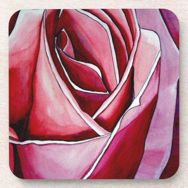 Pink Rose macro flower watercolor abstract art Coaster (Front)