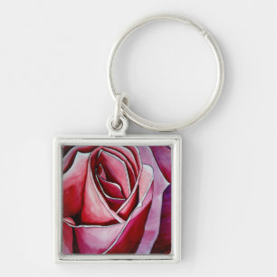 Pink Rose macro flower watercolor abstract art Key Ring