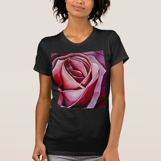 Pink Rose macro flower watercolor abstract art T-Shirt (Front)