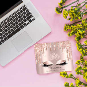 Pink Rose Makeup Artist Sparkly Diamond Lotos Lash Mouse Pad