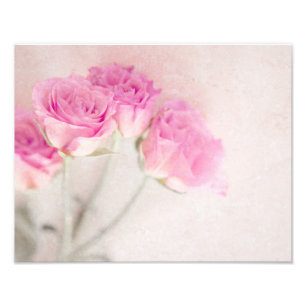 Pink Rose Marble Stone Background Collage Roses Photo Print