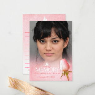 Pink rose memory card for memorials and funeral