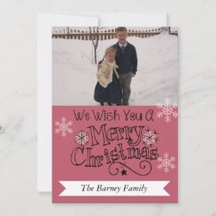 Pink Rose Merry Christmas Photo Holiday Card