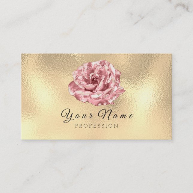 Pink Rose Metallic Lux Champagne Gold Glass Business Card (Front)