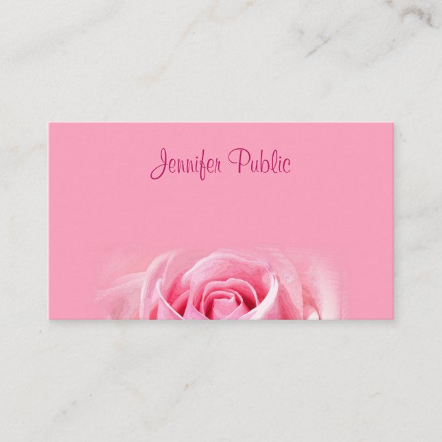 Pink Rose Modern Hand Script Text Elegant Simple Business Card (Front)