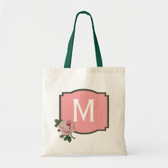 Pink Rose Monogram Tote Bag (Front)