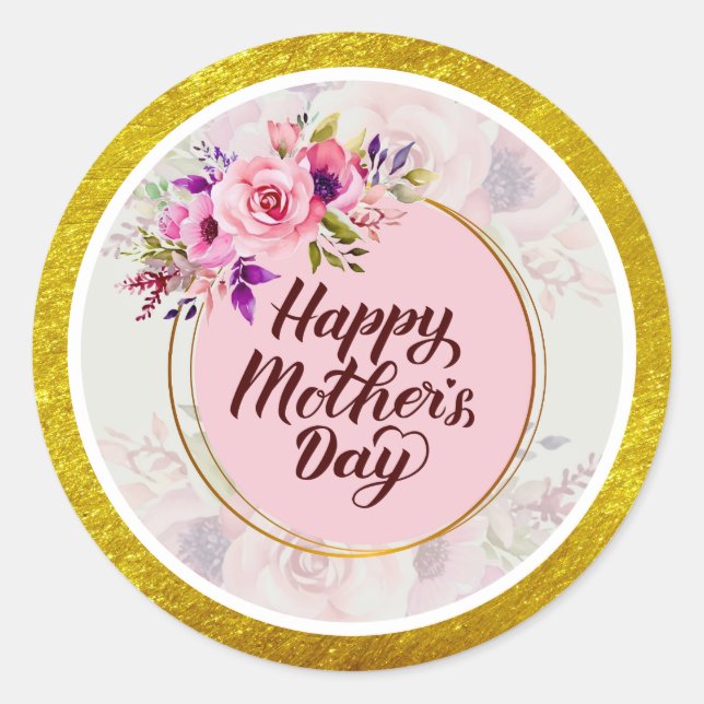 Pink Rose Mother’s Day I Happy Mother's Day Classic Round Sticker (Front)