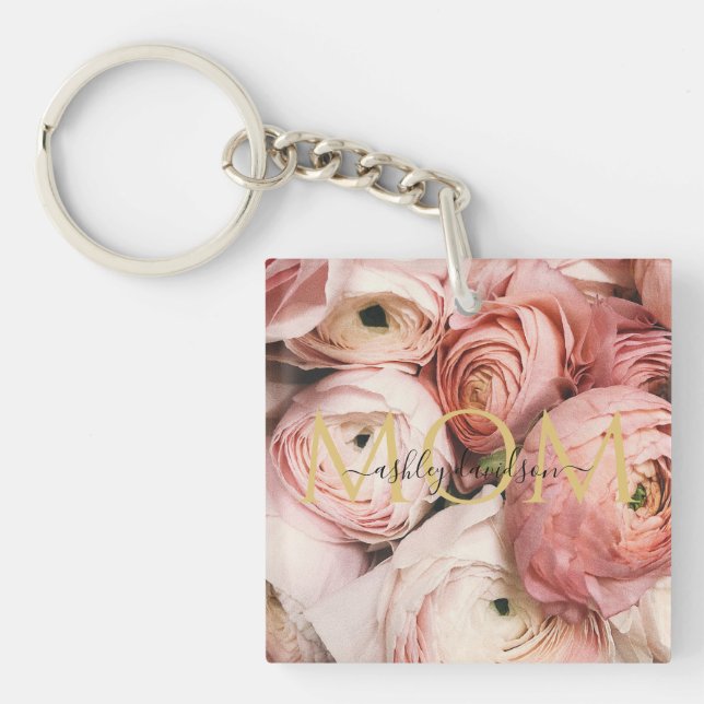 Pink Rose Mum Photo Keychain (Front)