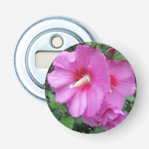 Pink Rose Of Sharon Raindrops Petals Flower Photo Bottle Opener