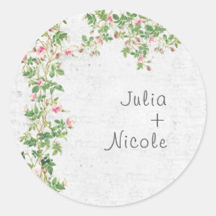Pink Rose Old Wall Vintage Style Journal Wedding Classic Round Sticker