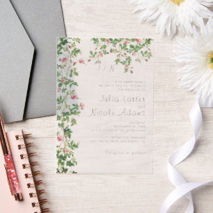 Pink Rose Old Wall Vintage Style Journal Wedding Vellum Invitations
