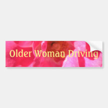 pink rose older woman driving bumper sticker