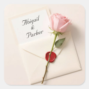 Pink Rose On a Wedding Invitation With Wax Seal