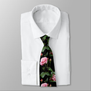PINK ROSE ON BLACK TIE