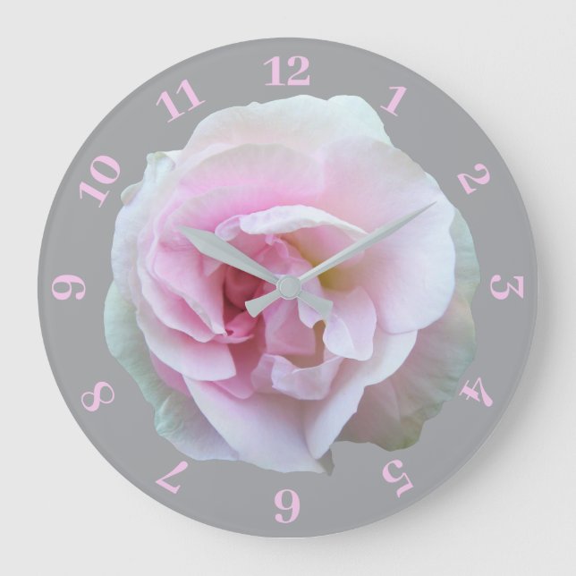 Pink Rose on Grey Background Large Clock (Front)