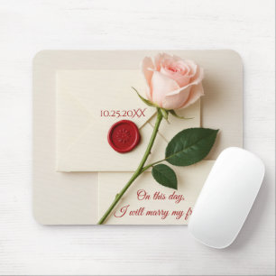 Pink Rose On Ivory Wedding Stationery Mouse Pad