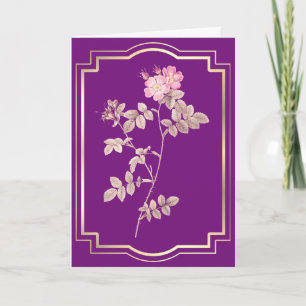 Pink Rose on Purple Birthday Card